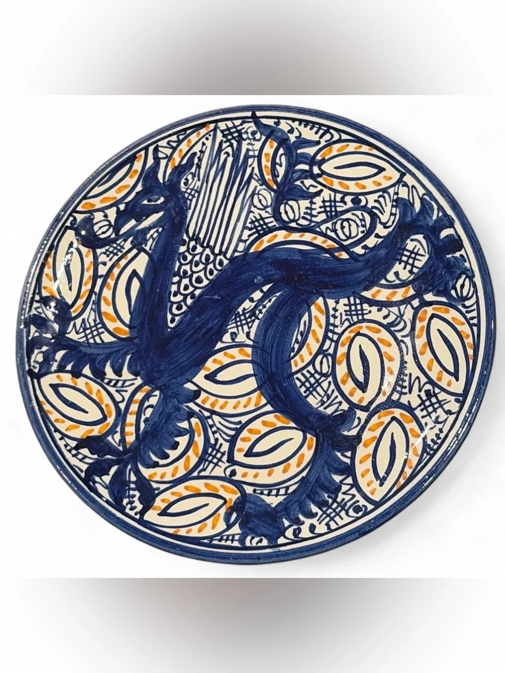 Saljo Crespo Vintage Hand Painted Ceramic Dragon Griffin Creature Plate Dish